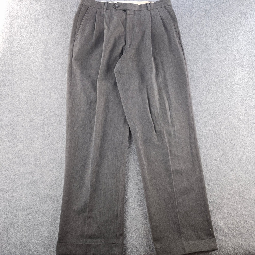 Brooks Brothers 346 Dress Pants Mens 32x32 Gray Pleated Cuffed Wool Stretch